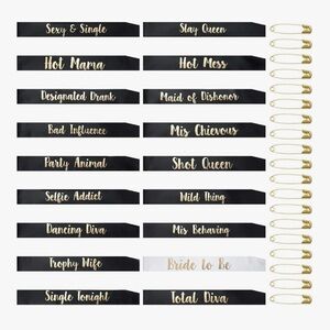 NWT Black and Gold Bride to Be Bachelorette Party Sash set of 18